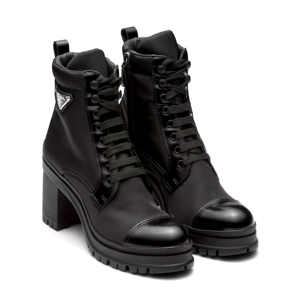 100% Authentic Prada Brushed Leather and Nylon Laced Booties